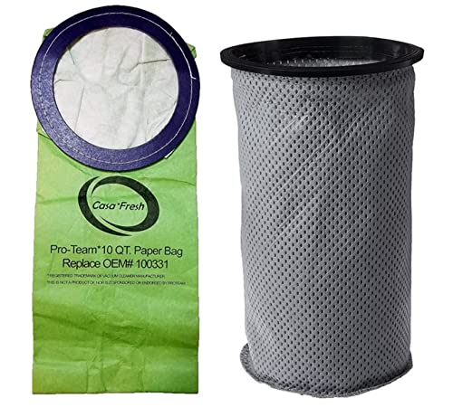 10 PK of Replacement Bags for ProTeam 100331. Compatible with 10 QT BackPack Vacuums - Coachvac, Super Coachvac, Megavac (10 QT Round Bags 100331 + MicroLiner 100565) - size: 10 QT Round + 100565