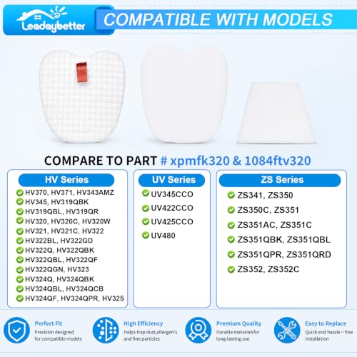 Leadaybetter Rocket Vacuum Filter Replacement for Shark Deluxe HV371 HV322 - size: XPMFK320-4P