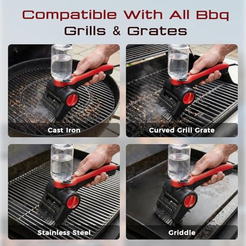Electric Grill Brush, 100W High Power Cordless BBQ Cleaner with 300ml Water Spray Tank, IPX8 Waterproof Automatic Scrubber for Gas Charcoal Grills, 2-Speed Rechargeable Power Brush with Scraper