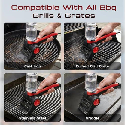 Electric Grill Brush, 100W High Power Cordless BBQ Cleaner with 300ml Water Spray Tank, IPX8 Waterproof Automatic Scrubber for Gas Charcoal Grills, 2-Speed Rechargeable Power Brush with Scraper