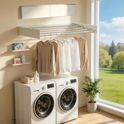 Wall Mounted Drying Rack 32" Foldable Space Saving for Laundry Room - size: 32 Inches