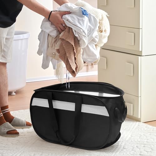 Collapsible Tear Proof Laundry Baskets with Dual Handles, Black - color: Black(Cationic)