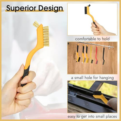 Wire Brush for Cleaning, Small Brass Steel Nylon Brush, Metal Rust Remover - color: Yellow+3 Mixed Color