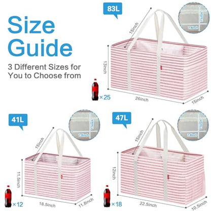 LHZK Standing Extra Large Utility Tote Bag with Metal Wire Frame and the Sides Rinforced, Extra Large Tote Bag with Handle, Reusable Grocery Bags Foldable, Beach Bag, Car Tote (Pink) - color: Pink, size: 22.5''x10.5''x12''-1 Pack