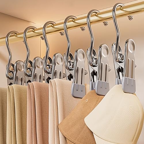 20 PCS Stainless Steel Boot Hanger Clips, Heavy-Duty Laundry Hooks Clothes Pins for Closet, Hanging Socks Pants Handbags Towels Hats, Portable Clip Hangers for Travel and Storage Grey