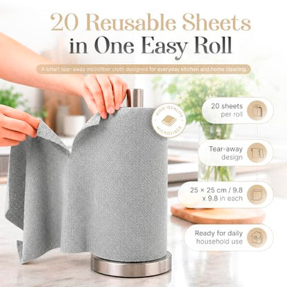 Microfiber Cleaning Cloth Roll 20 Sheets 11" x 10" Tear Away Microfiber Towel Roll Reusable Paper Towels Washable Ultra Absorbent Lint-Free Cleaning Cloths for Kitchen, Car and Home Use, Grey - color: Grey