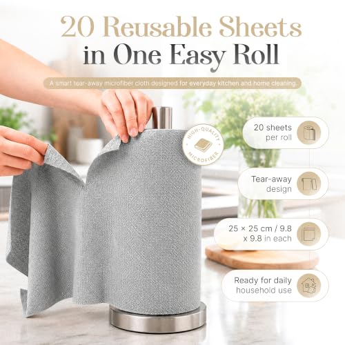 Microfiber Cleaning Cloth Roll 20 Sheets 11" x 10" Tear Away Microfiber Towel Roll Reusable Paper Towels Washable Ultra Absorbent Lint-Free Cleaning Cloths for Kitchen, Car and Home Use, Grey - color: Grey