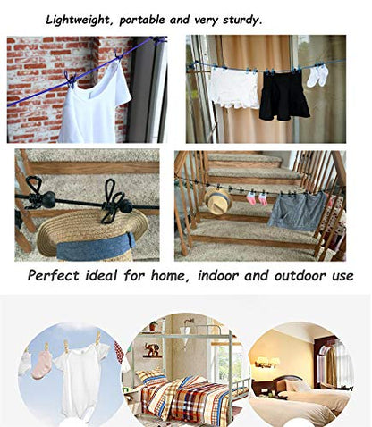 11ft Blue Windproof Clothesline with 12 Clips, Adjustable for Home, Travel & Outdoor Use