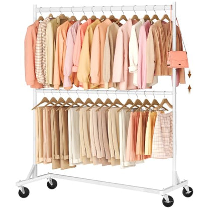 Hoctieon Double Rod Z Rack, Rolling Clothes Racks with Z-Base, Adjustable Clothing Rack, Standing Clothes Rack, Metal Clothing Racks for Hanging Clothes, Portable Garment Rack, White - color: White (1 Pack)