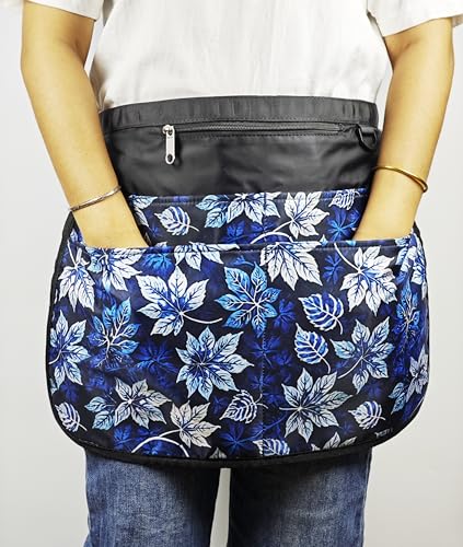 Bafelia Waterproof Server Apron for Women with 7 Pockets - color: Blue Leaves