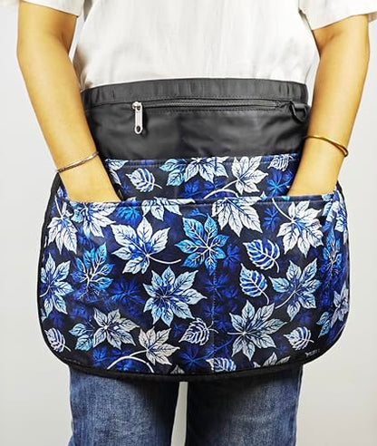 Bafelia Waterproof Server Apron for Women with 7 Pockets - color: Blue Leaves