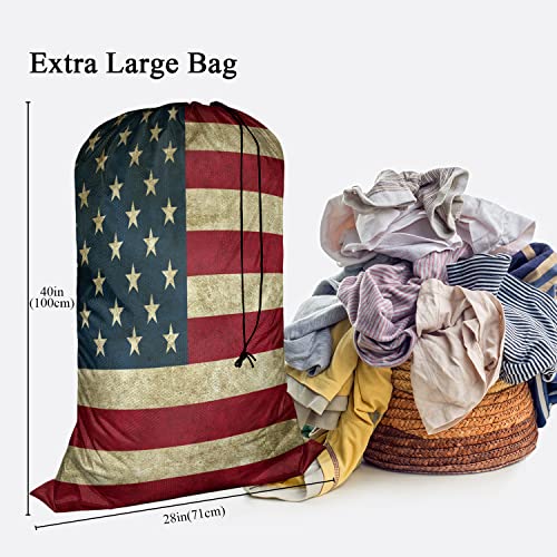 Swono Grunge USA Flag Large Dirty Clothes Laundry Bag for Laundry Basket Hamper, Patriot Striped Design Stars Old Aged Machine Washable Dirty Clothes Organizer, Oxford Cloth, American Banner - color: Grunge USA Flag