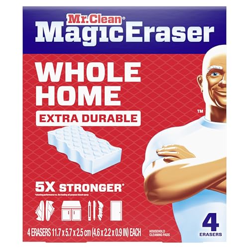 Mr. Clean Magic Eraser Sponge, All Purpose Cleaner, Cleaning Scrubber, Wall, Sneaker, Kitchen, Bathroom, Shower Cleaner, Cleaning Supplies, Melamine Sponge, Cleaning Pads, Extra Durable, 4ct
