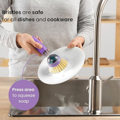 Vigar Rengo Dish Brush with Soap Dispenser, Nylon Bristles, Purple - color: Purple