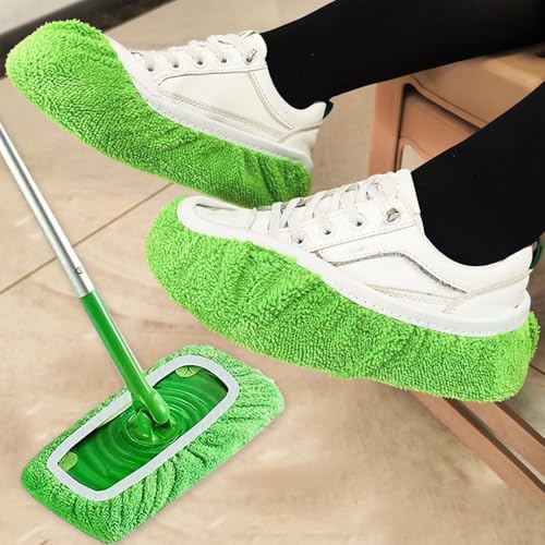 2IN1 Reusable Mop Mat Floor Sweeping Mops Fill Household Cleaning Tools Dust Mop Cloth Dry and Wet Use Shoe Cover,22*9cm (Green,2pcs) - color: Green,2pcs