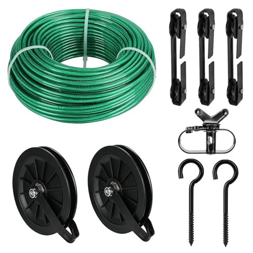 Outdoor Clothesline Kit, 150ft Clothes Line Pulley Kit - size: 150FT Green