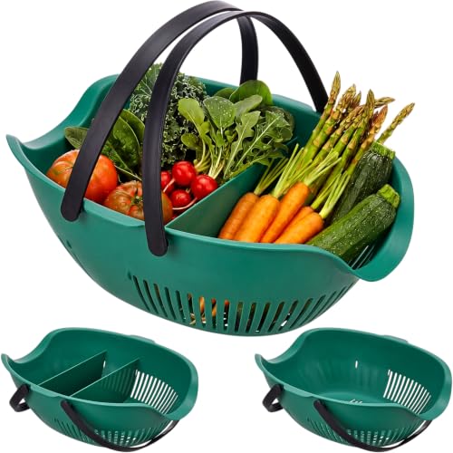 Nuogo 3 Pcs Garden Harvest Basket with Dividers Tool Caddy,Dark Green - color: Dark Green