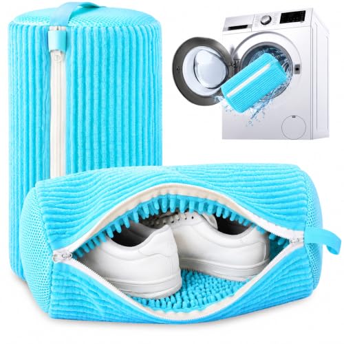 2Pcs Reusable Shoe Washing Machine Bag for Washer and Dryer:Free Up Hands, Prevent Deformation,shoe bag with Zipper Protection Design, Use for all Shoes,Sports Shoes(Blue) - color: D-2Pcs-Blue