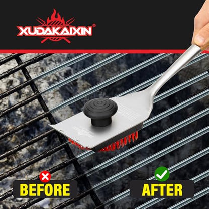 XUDAKAIXIN Nylon Grill Brush, Dual Grip Design, with Extended Luxurious Acacia Wood Handle, Safe Nylon Bristles Barbecue Outdoor Grill Brush for Cooled Grates(Red) - color: Red