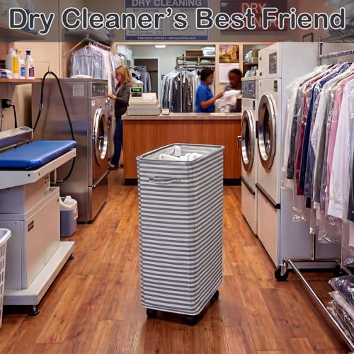 Hushee 2 Pcs Laundry Hamper with Wheels, 70 L Grey Striped Laundry Basket