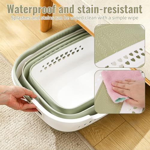 2 Pcs Collapsible Laundry Baskets for Clothes, 43L Plastic Laundry Hamper for Dorm Bedroom, Space Saving Pop-Up Laundry Hamper Container, Durable Foldable Laundry Basket with Handles (Matcha-Green) - color: Matcha-Green
