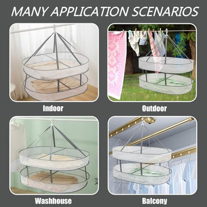 2Tier Clothes Drying Rack Foldable 31.5" Mesh Clothes Hanging Dryer - size: 2 Tier