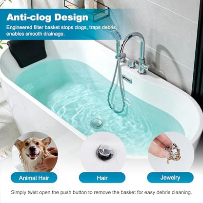 Hibbent 3 in 1 Metal Bathtub Drain Stopper, Universal Pop Up Tub Stopper - color: Silver