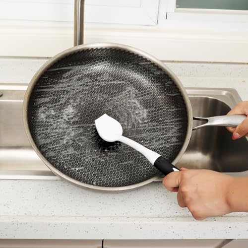 Dish Brush with Handle, 2 Pack Scrub Brushes, Black - color: Black