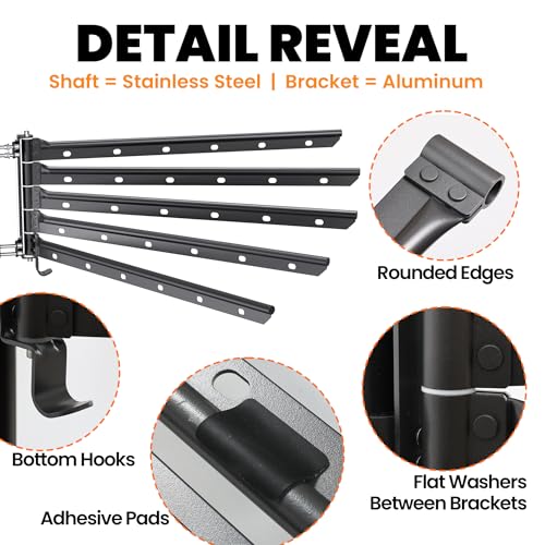 5 Swivel Arms RV Clothes Drying Rack, 26.5-inch Width Ladder Mounted Clothes Drying Rack, All Metal, Foldable Design, RV Must Have for MotorHomes, Fifth Wheels, Trailers