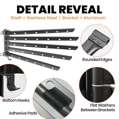 5 Swivel Arms RV Clothes Drying Rack, 26.5-inch Width Ladder Mounted Clothes Drying Rack, All Metal, Foldable Design, RV Must Have for MotorHomes, Fifth Wheels, Trailers