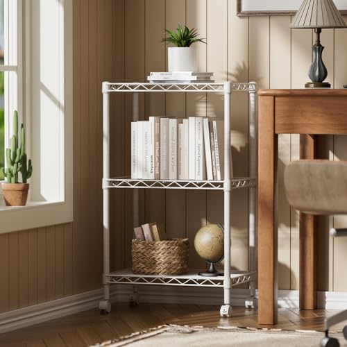SINGAYE Small Shelves Kitchen Storage Shelf Wire Shelving Metal Adjustable - color: White, size: 3 Tier 11.6"Dx17.6"Wx30"H