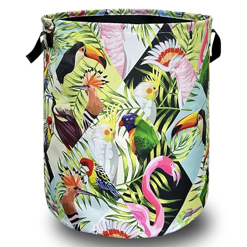 Tropical Birds Laundry Basket Foldable Oxford Cloth Hamper 18.9" x1 6.5" - color: Colorful Tropical Birds Palm Leaves