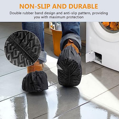squish 200 Pack Shoe Covers Disposable Non-Slip, Black Non-Woven Fabric Boot Covers for Indoors Breathable Slip Resistant Durable Boot&Shoes Cover, Protector Covers Fits Virtually Most Shoes - color: Black