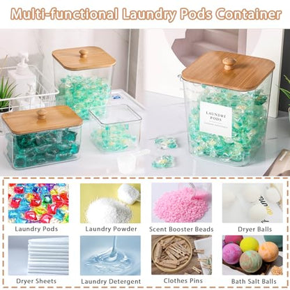 4 Pack Laundry Pods Container,Clear Dryer Sheet Holder & Laundry Room Organization and Storage with Lids, Scoops & Labels for Laundry Detergent, Powder, Dryer Balls, Beads (Clear) - color: Clear