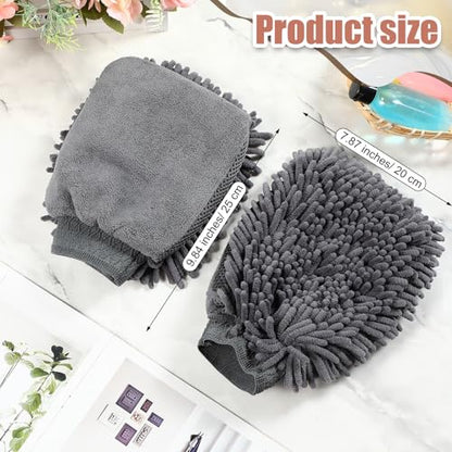 Teenyyou 2 Pcs Dog Towel Chenille Microfiber Pet Grooming Gloves,Grey - color: Grey