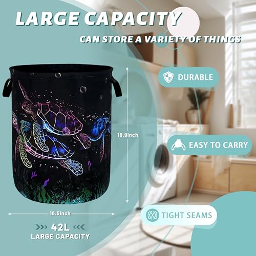 Watercolor Sea Turtle Laundry Basket Oxford Cloth Hamper 18.9x16.5 Inch - color: Watercolor Sea Turtles Print