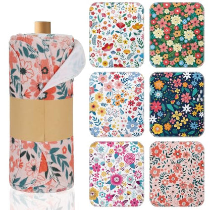 IANFEPH 36 Pack Reusable Paper Towels Roll, Washable Paperless Cotton Cloth Kitchen Towel 9.8" x 11" Absorbent Flannel Reusable Cleaning Dishcloth for Home Bathroom - color: Floral