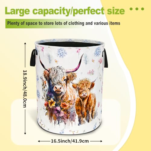 Highland Cow Laundry Basket Foldable Waterproof Cattle Hamper 18.9x16.5 In - color: Cow