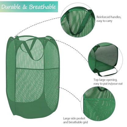 BATTOO Deluxe Strong Mesh Pop up Laundry Hamper Basket with Side Pocket for Laundry Room, Bathroom, Kids Room, College Dorm or Travel Green - color: Green