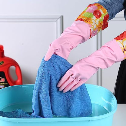 Bamllum 16-Inch Latex-Free Cleaning Gloves, Cotton Flocked Liner, Medium - color: Blue+pink+white, size: Medium