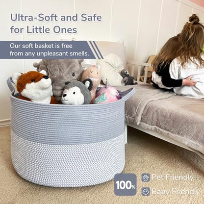 INDRESSME XXXLarge Woven Rope Blanket Basket Living Room Blue, 90L - color: Blue & White, size: 21.7"D x 13.8"H