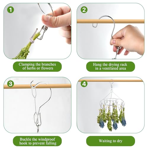 Round Herb Drying Rack for Drying Spices, Rustproof Dryer with 20 Hooks