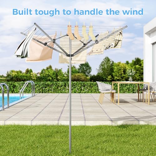 APEXCHASER Outdoor Clothes Drying Rack, 4-arm Umbrella Clothesline, 72.8" H - size: 131ft XL