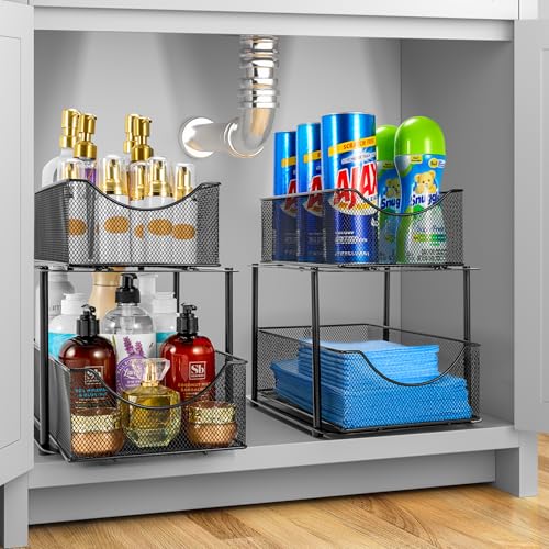 Sorbus Pull-Out Under Sink Organizer, Mesh Construction (Black, 1 Pack) - color: Black, size: 1 Pack