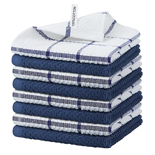 Nialnant 8 Pack Dish Rags,100% Cotton Dish Towels for Kitchen,Super Absorbent Kitchen Dish Cloths,Dish Rags with Hanging Loop,12x12 Inches,Navy Blue - color: Blue, size: 12 x 12 in - 8PCS