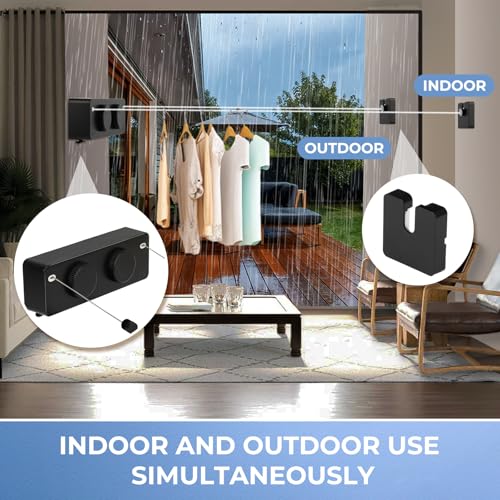 Retractable Clothesline Indoor Outside Heavy-Duty, Upgrade 304 Double Stainless Steel Shower Room Clothes line, Fit Rv Balcony Courtyards Indoor Drying Rack Clothesline, 13.8ft - style: black