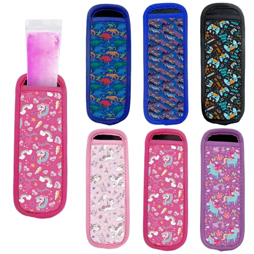 6 Pieces SLEILIN Ice Pop Neoprene Insulator Sleeves, Ice Pop Stick Sleeves for Kids, Multicolor Ice Sleeves Holder Bags, Freezer Reusable Popsicle Covers, Antifreezing Covers for Girls Boys - color: Multicolour-1