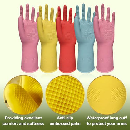 Kitchen Dish Washing Gloves 5 Pairs Rubber Cleaning Reusable Gloves Large - size: Large