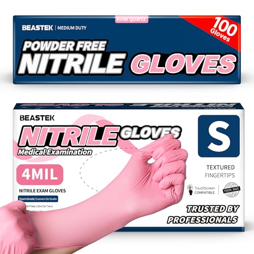 BEASTEK Medical Nitrile Exam Gloves Disposable Powder-Free, 4 Mil 100 Count - color: Small (Rose Quartz)