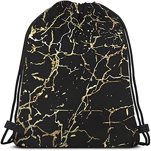 Golden Black Marble Drawstring Bags Backpack Bag Marbling Texture Art Ink Paint Abstract Design Natural Sport Gym Sack Drawstring Bag String Bag Yoga Bag for Men Women - color: Multi-a110